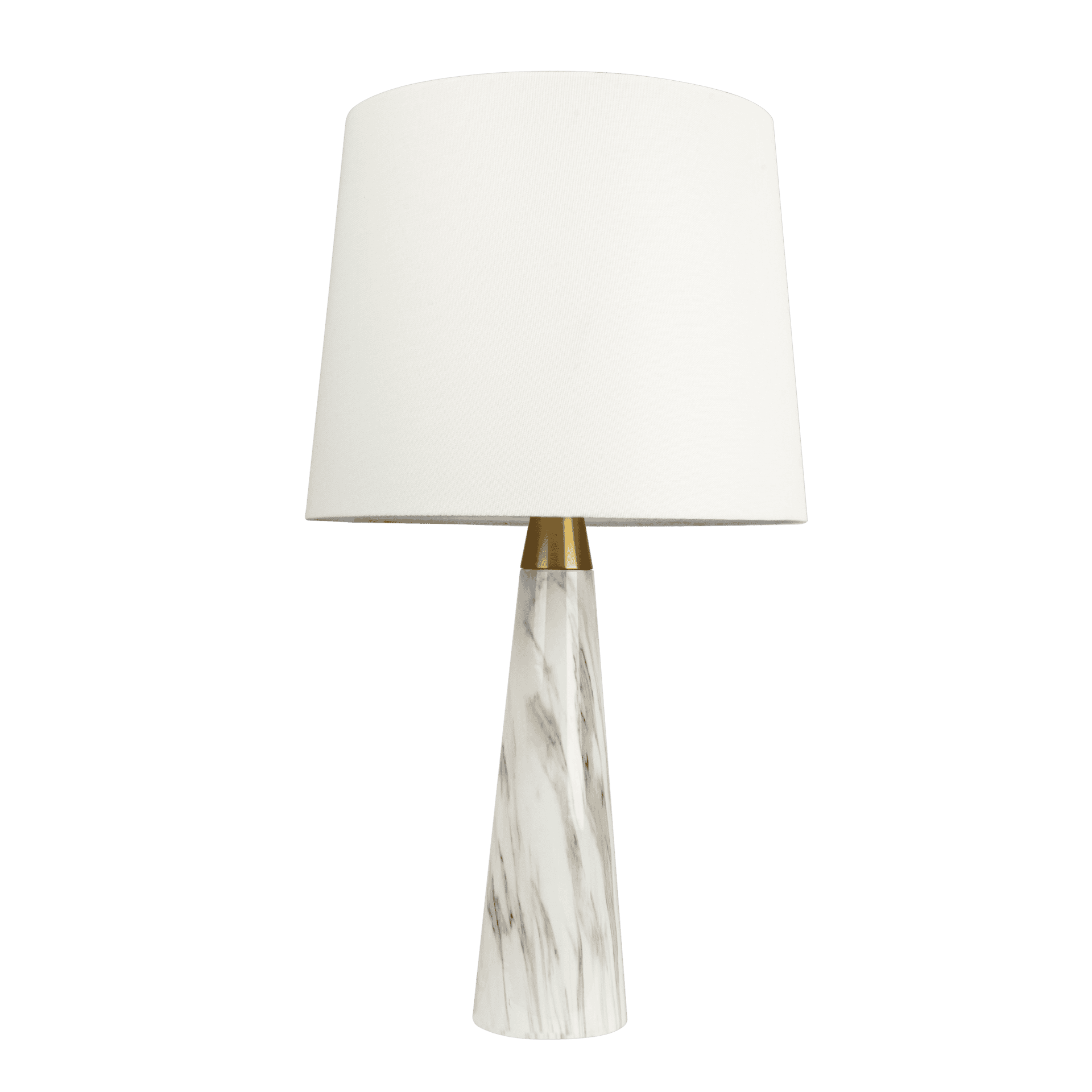 White Marble and Metal Table Lamp with Fabric Shade