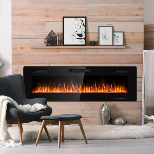 60 Inch Wall-Mounted Electric Fireplace with Adjustable Flame Settings