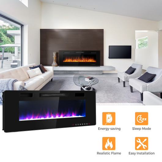 60 Inch Wall-Mounted Electric Fireplace with Adjustable Flame Settings