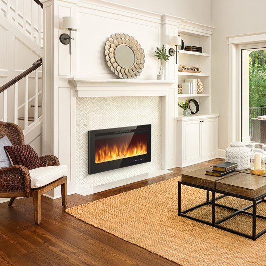 36 Inch Wall Mounted Electric Fireplace with Timer and Heater