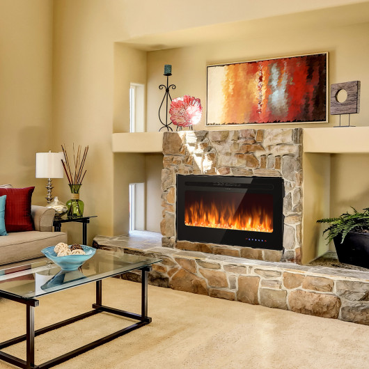 36 Inch Wall Mounted Electric Fireplace with Timer and Heater