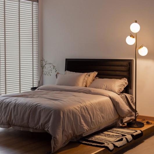 Golden 3-Globe Floor Lamp with Weighted Base and Foot Switch