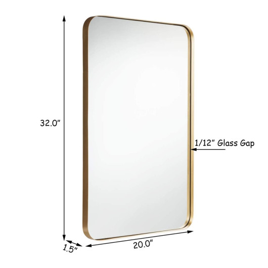 Wall-Mounted Rectangular Mirror with Metal Frame Rounded Corners