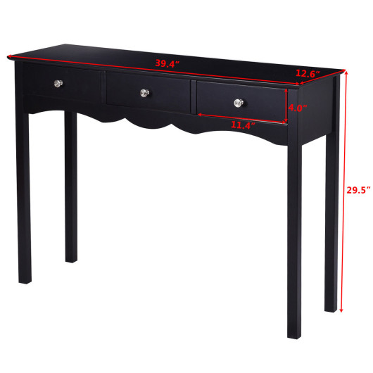 Modern Black Console Table with 3 Drawers for Entryway