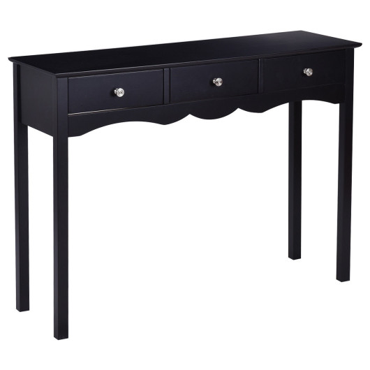 Modern Black Console Table with 3 Drawers for Entryway