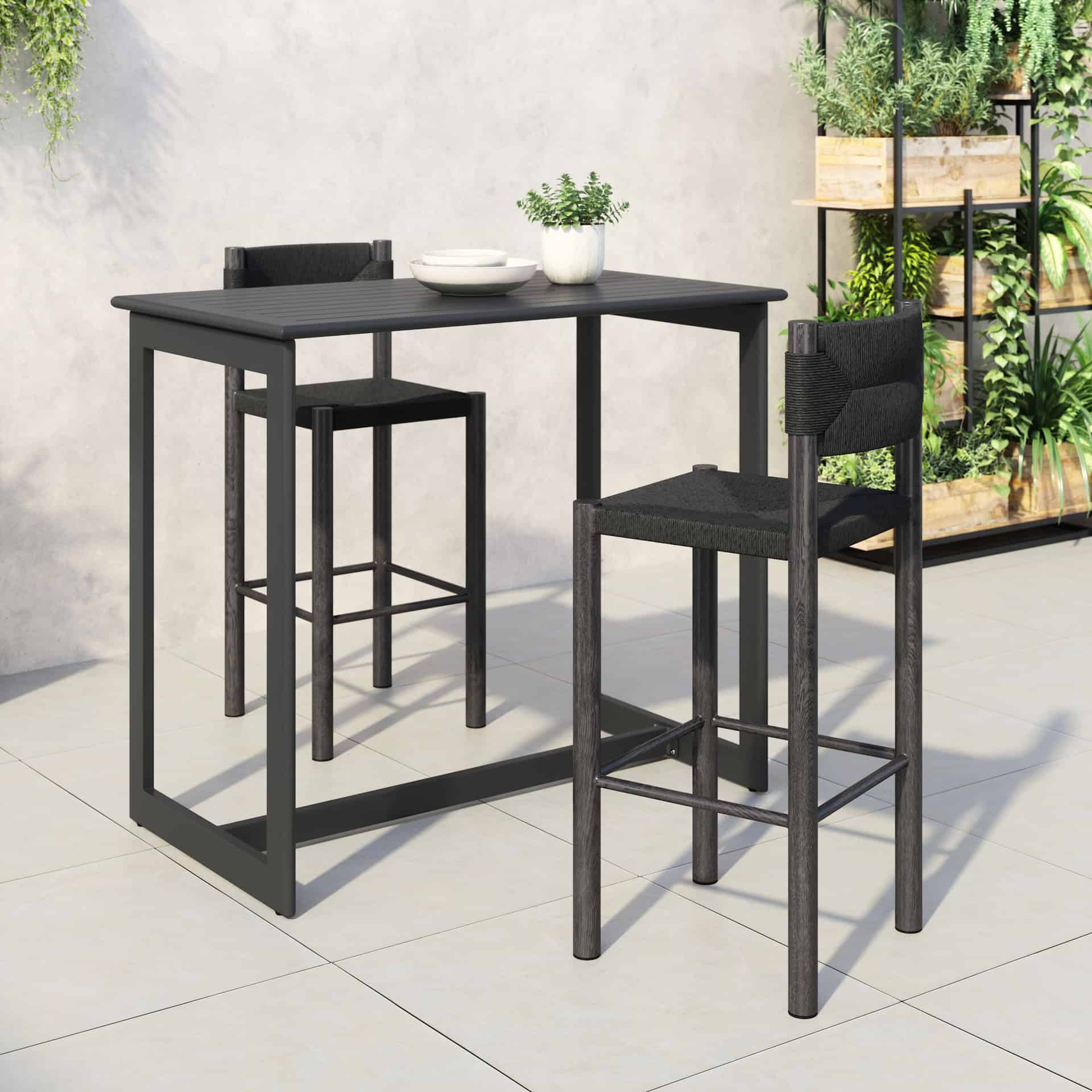 Modern Black Aluminum Barstool for Outdoor Spaces (Set of 2)