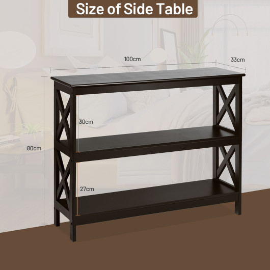 Rustic X-Design 3-Tier Console Table with Open Shelf