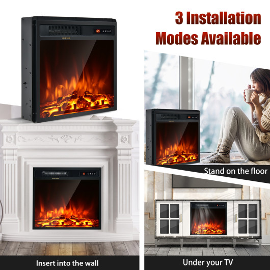 18 Inch Freestanding or Recessed Electric Fireplace Heater 1500W