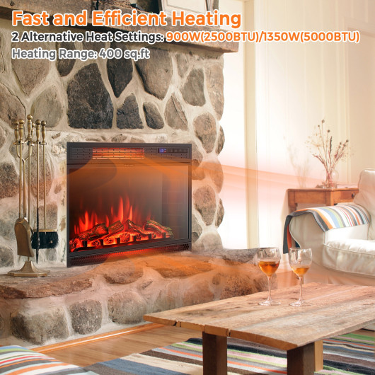 25 Inch Recessed Electric Fireplace Heater with Realistic Flame