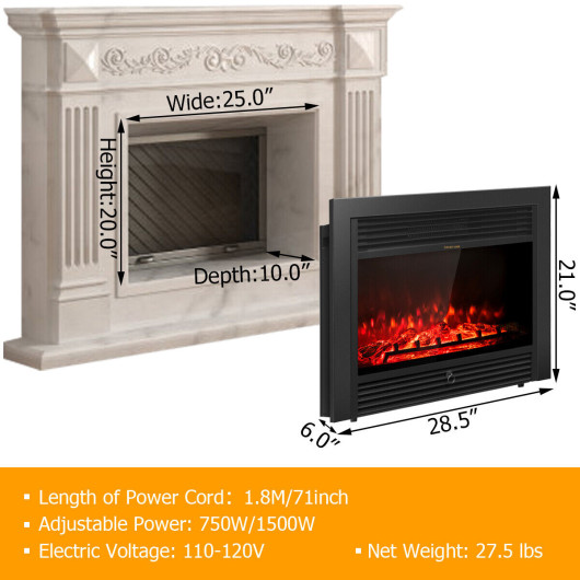 28.5 Inch Electric Fireplace with Adjustable Heat and Flame Colors