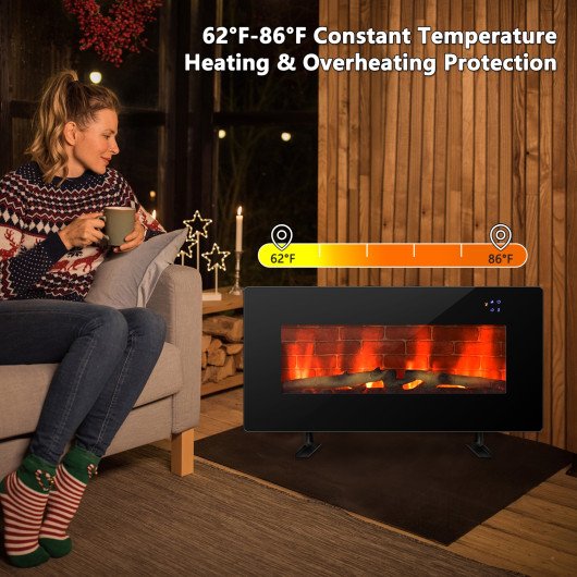 36 Inch Wall Mounted Electric Fireplace with Remote Control