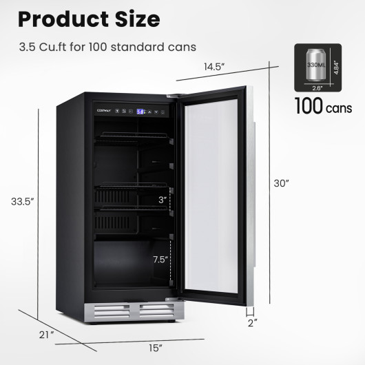 15 Inch 100 Can Built-in Freestanding Beverage Cooler Silver - Image 4