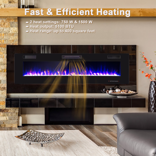 68 Inch Wall Mounted Electric Fireplace with Multicolor Flames