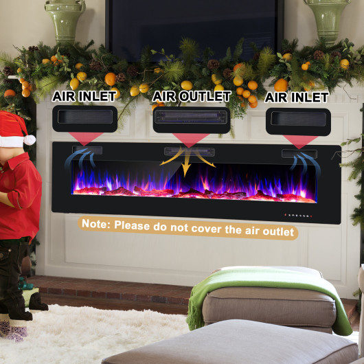 68 Inch Wall Mounted Electric Fireplace with Multicolor Flames