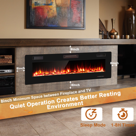 68 Inch Wall Mounted Electric Fireplace with Multicolor Flames
