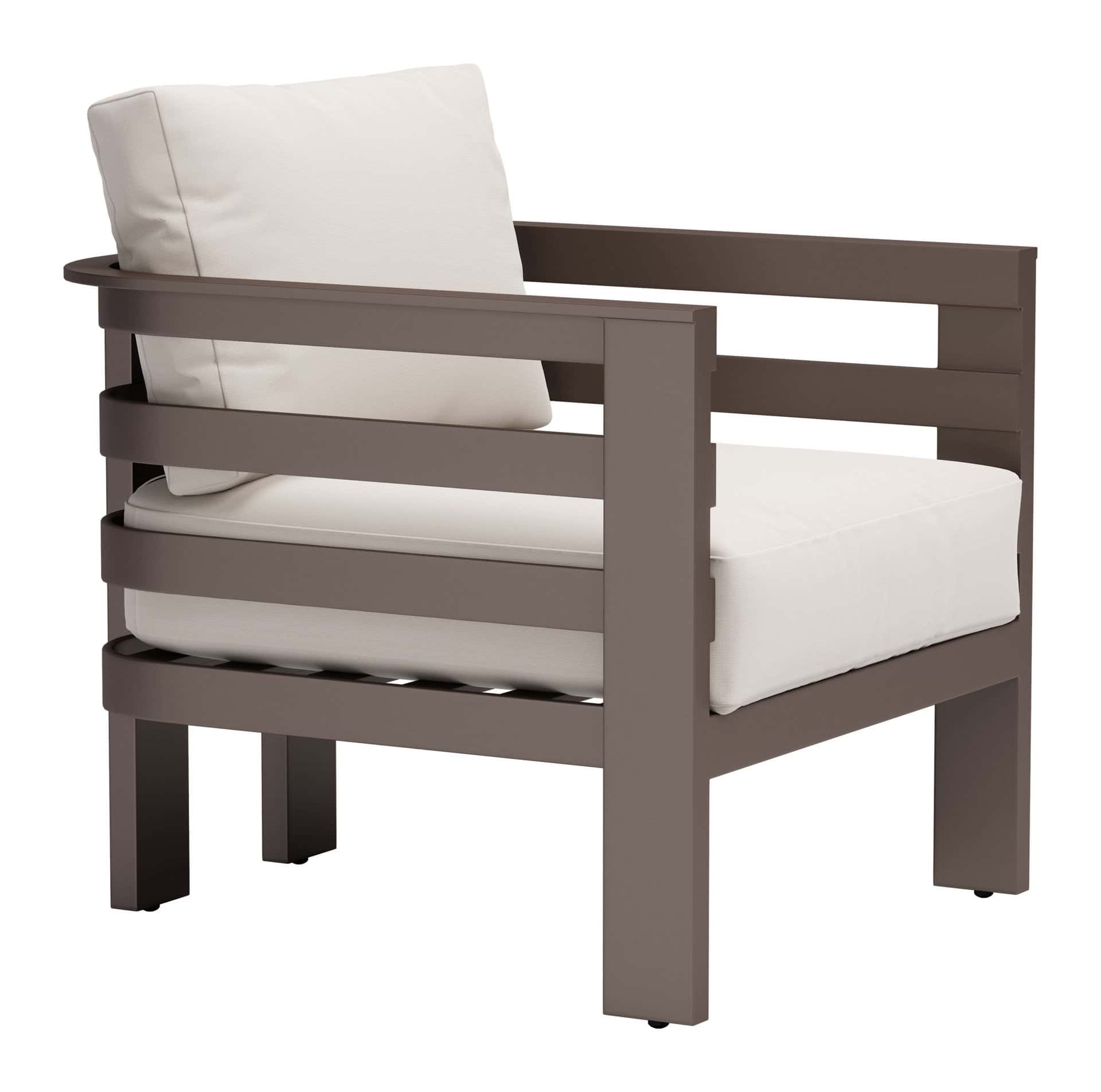 White Modern Armchair with Washable Cushion and Aluminum Frame