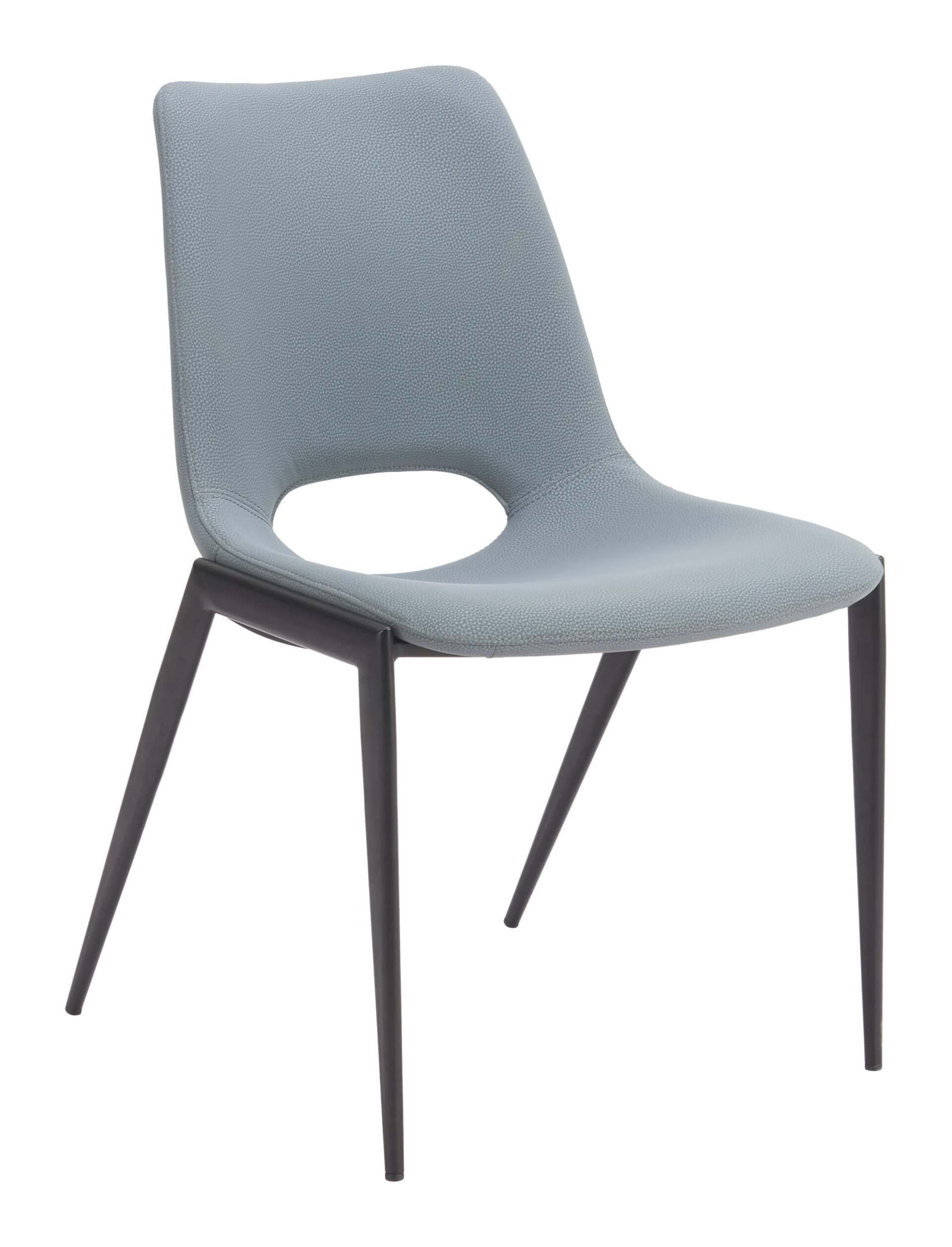 Armless Azure Gray Dining Chairs Faux Leather (Set of 2)