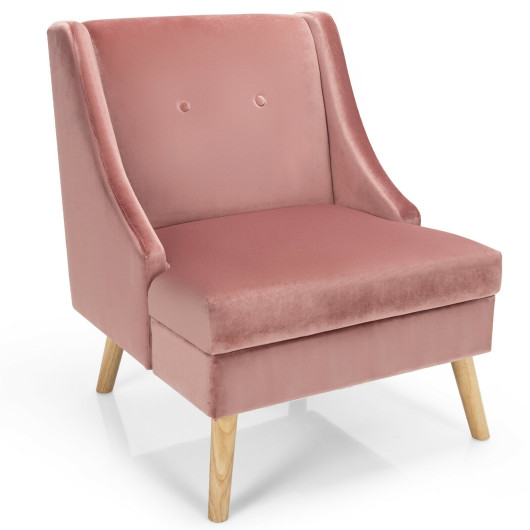 Velvet Wingback Accent Chair with Rubberwood Legs and Padded Seat