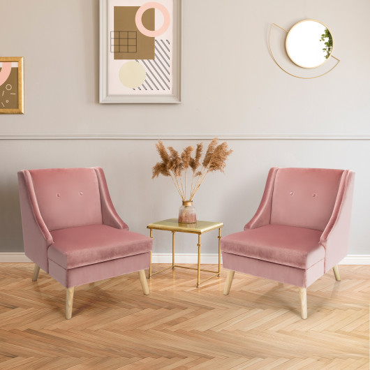 Velvet Wingback Accent Chair with Rubberwood Legs and Padded Seat