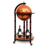 Solid Wood Globe Bar Stand with Storage and Wheels
