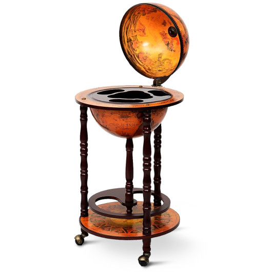 Solid Wood Globe Bar Stand with Storage and Wheels - Image 4
