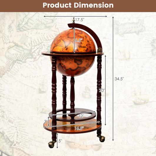 Solid Wood Globe Bar Stand with Storage and Wheels - Image 5