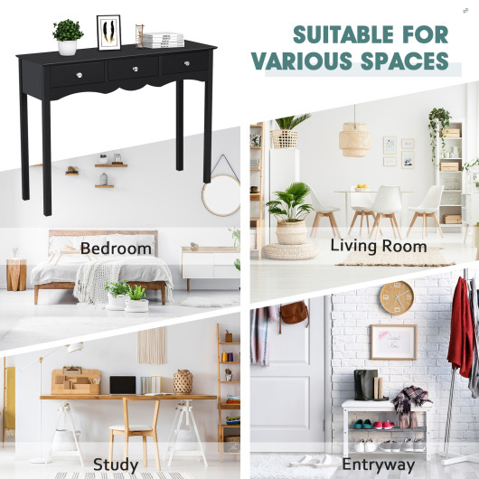 Modern Black Console Table with 3 Drawers for Entryway