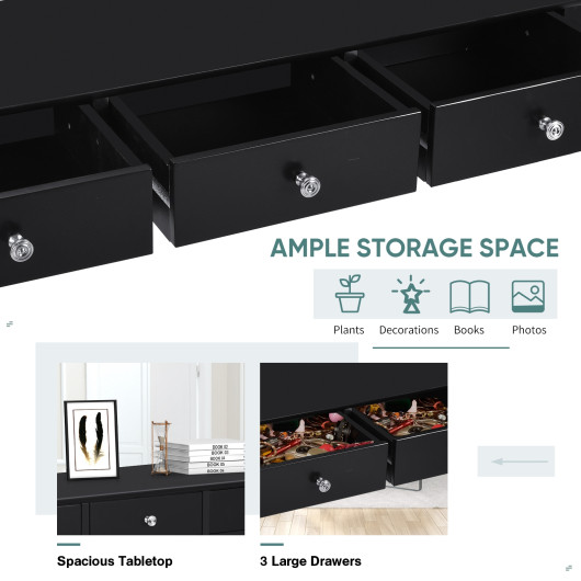 Modern Black Console Table with 3 Drawers for Entryway