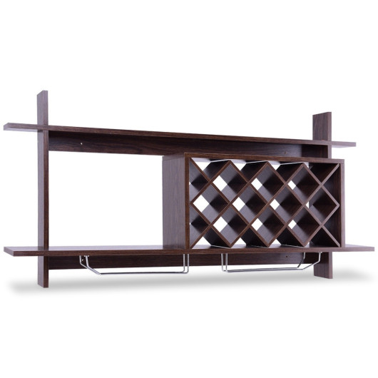 Wall Mounted Wine Rack with Glass Storage Shelf Walnut - Image 3