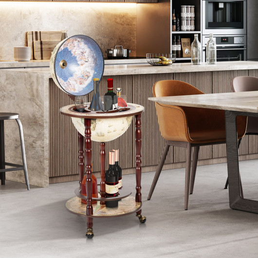 Italian Style Wooden Globe Wine Rack with Wheels 17 Inches - Image 2