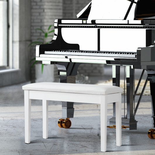 Solid Wood PU Leather Padded Piano Bench with Storage Compartment