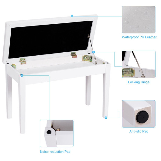 Solid Wood PU Leather Padded Piano Bench with Storage Compartment