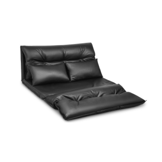 Adjustable PU Leather Folding Sofa Bed with Pillows Black