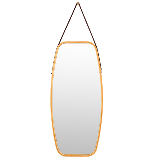 Bamboo Framed Wall Mirror with Adjustable Leather Hanging Strap