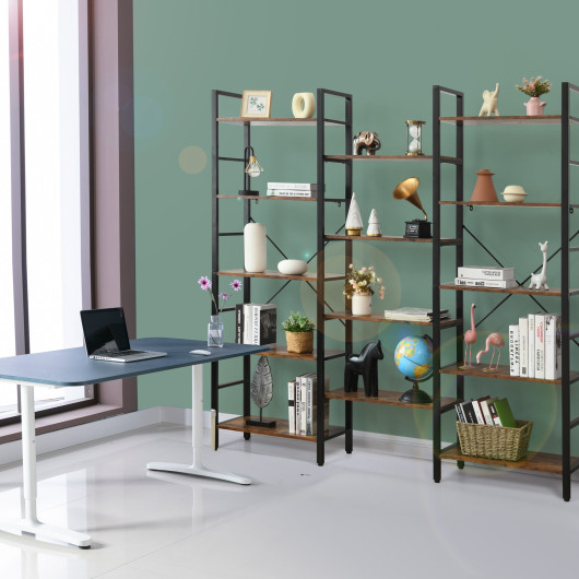 Industrial Triple Wide 5 Tier Bookshelf with Open Shelves