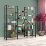 Industrial Triple Wide 5 Tier Bookshelf with Open Shelves