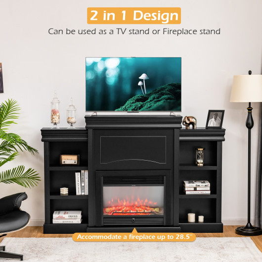 70 Inch Fireplace Media Console with Shelves and Bookcase - Image 2