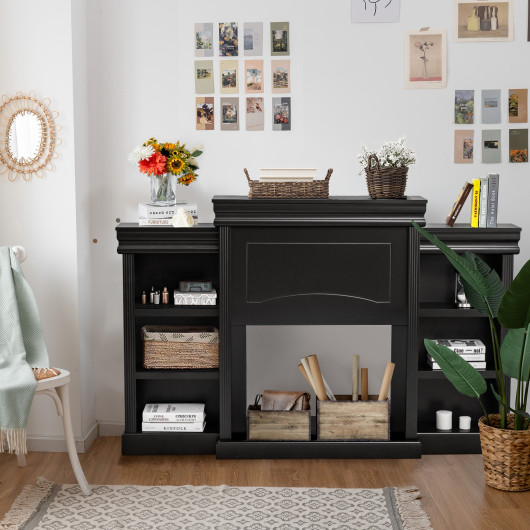 70 Inch Fireplace Media Console with Shelves and Bookcase - Image 7