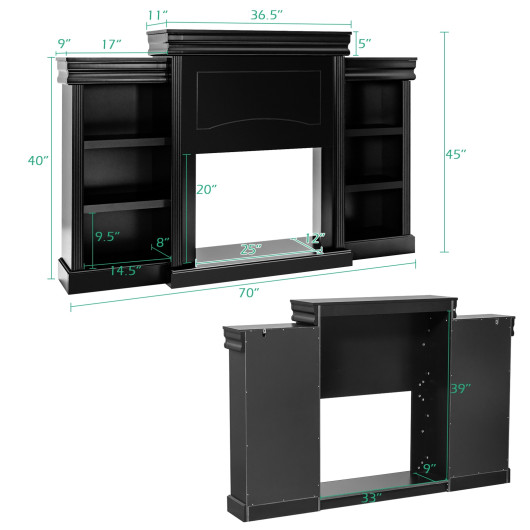 70 Inch Fireplace Media Console with Shelves and Bookcase - Image 4