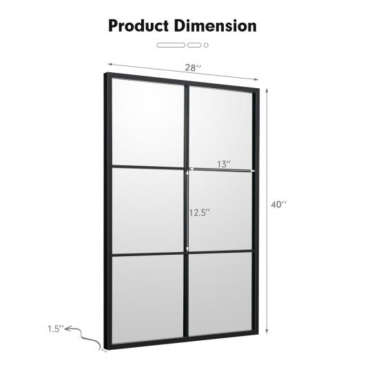Rectangular Wall Mirror with Black Metal Frame and PVC Backing
