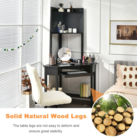 Corner Desk with Hutch, Shelves, and Space-Saving Design