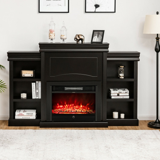 70 Inch Fireplace Media Console with Shelves and Bookcase