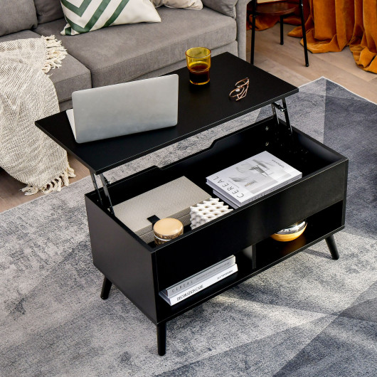 Lift Top Coffee Table with Hidden Compartment and Storage Shelves - Image 6