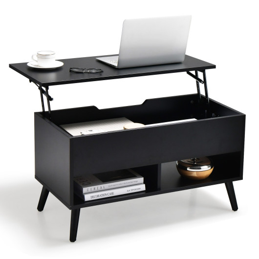 Lift Top Coffee Table with Hidden Compartment and Storage Shelves - Image 4
