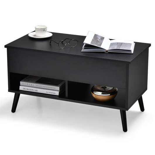 Lift Top Coffee Table with Hidden Compartment and Storage Shelves - Image 3