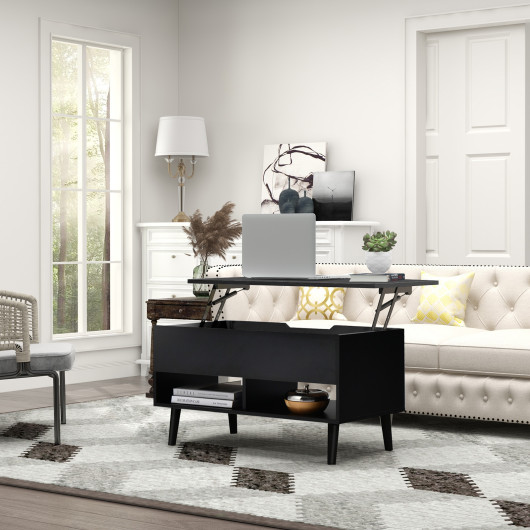 Lift Top Coffee Table with Hidden Compartment and Storage Shelves - Image 2