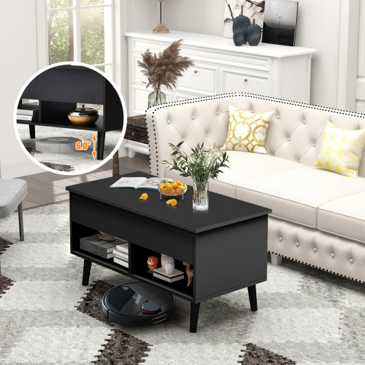 Lift Top Coffee Table with Hidden Compartment and Storage Shelves - Image 7