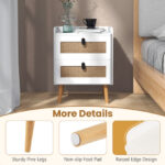 Modern White End Table with 2 Rattan Drawers