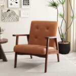 Mid Century Modern Leather Accent Chair with Wooden Frame