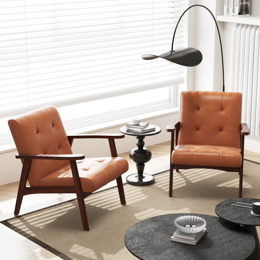 Mid Century Modern Leather Accent Chair with Wooden Frame - Image 2